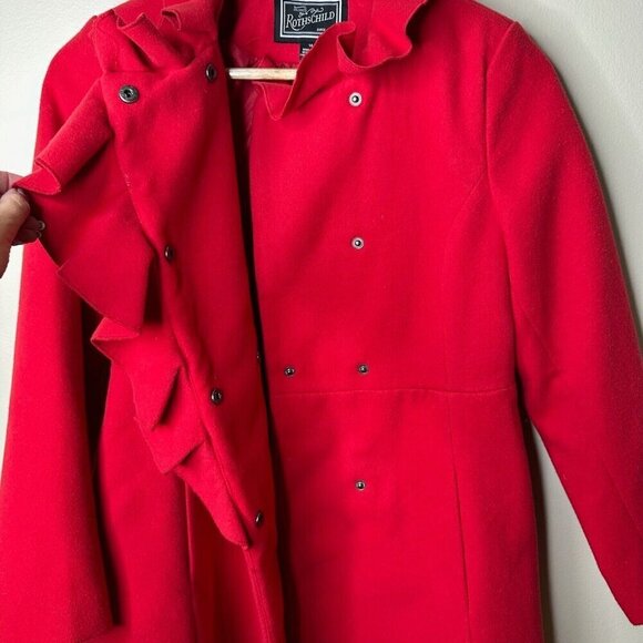 Rothschild Ruffle Coat Girls S L (14) Scarlet Red Lined Mid Length Jacket - Picture 11 of 11